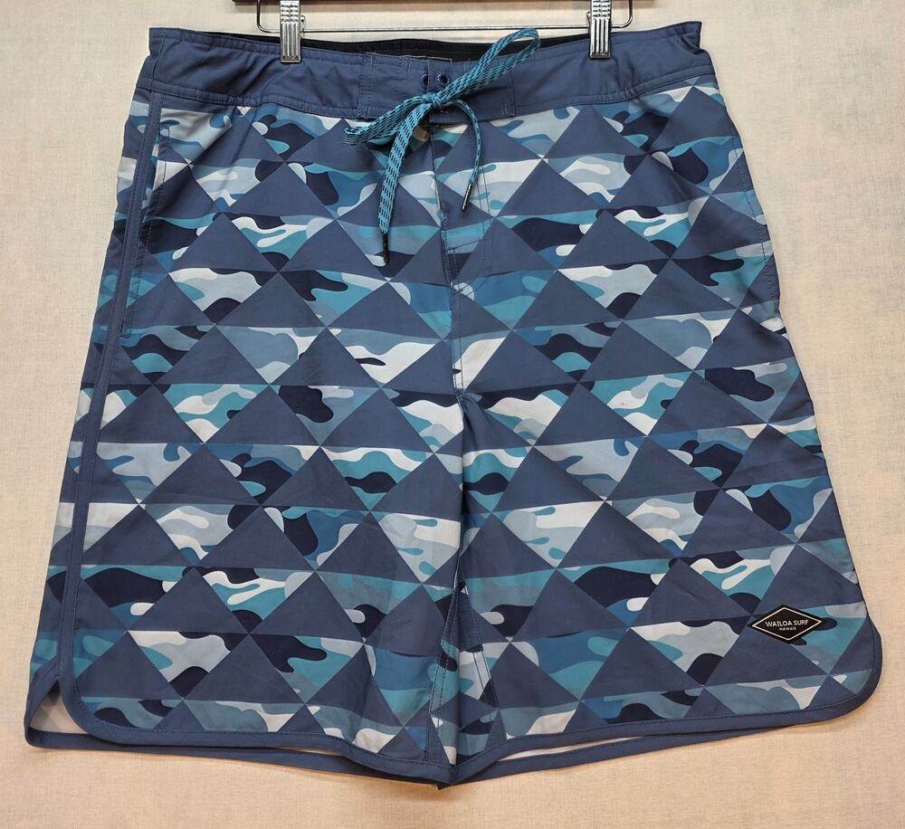 Wailoa Boardshort Geometric Surf‎ Shorts Beachwear Blue Gray Mens (36)